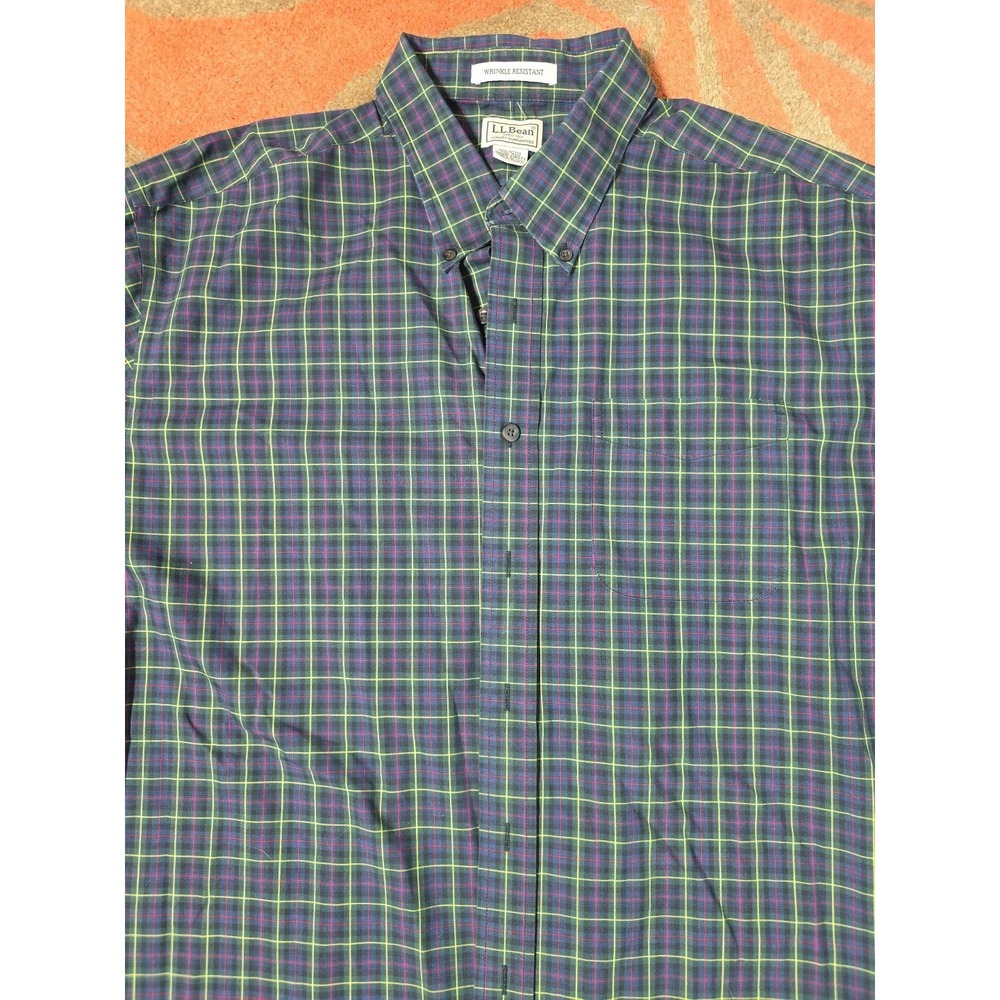 LL. Bean Shirt Mens XXL Plaid Long Sleeve Wrinkle Resistant Cotton Button Down